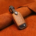 For Volkswagen Car Cowhide Leather Key Protective Cover Key Case, D Version(Brown)