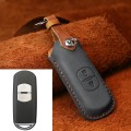 For Mazda Old Style Hallmo Car Cowhide Leather Key Protective Cover Key Case, Two Keys Version(Black