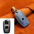 For BMW Old Style Car Cowhide Leather Key Protective Cover Key Case, Two Keys Version (Blue)