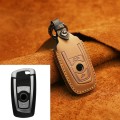 For BMW Old Style Car Cowhide Leather Key Protective Cover Key Case, Two Keys Version (Brown)