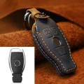 For Mercedes-Benz Old Style Car Cowhide Leather Key Protective Cover Key Case (Blue)