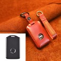 For Volvo Single Slit Style Car Cowhide Leather Key Protective Cover Key Case (Red)