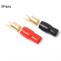 5 Pairs Car Audio Power Ground Wire Fork Terminals Brass 4 Gauge 5/16 inch Connectors Red and Black