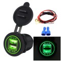 Universal Car Dual USB Charger Power Outlet Adapter 4.2A 5V IP66 with Aperture + 60cm Cable(Green Li