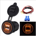 Universal Car Dual USB Charger Power Outlet Adapter 4.2A 5V IP66 with Aperture + 60cm Cable(Orange L