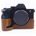 1/4 inch Thread PU Leather Camera Half Case Base for Sony A7 IV (Brown)