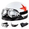 Soman Electromobile Motorcycle Half Face Helmet Retro Harley Helmet with Goggles(Bright White Red St