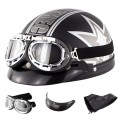 Soman Electromobile Motorcycle Half Face Helmet Retro Harley Helmet with Goggles(Matte Black Maple L