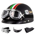 Soman Electromobile Motorcycle Half Face Helmet Retro Harley Helmet with Goggles(Matte Black Italy N