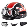 Soman Electromobile Motorcycle Half Face Helmet Retro Harley Helmet with Goggles(Matte Black UK Flag