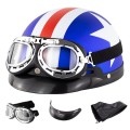 Soman Electromobile Motorcycle Half Face Helmet Retro Harley Helmet with Goggles(Matte Blue French W