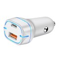 QC USB + USB-C / Type-C Dual Ports Fast Charging Car Charger with Luminous Aperture(White)
