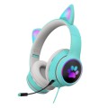 AKZ-022 USB + 3.5mm Port Cat Ear Design Foldable LED Headset with Mic(Light Blue)