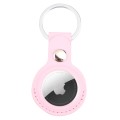 For AirTag Shockproof Anti-scratch Leather Protective Case Cover with Hang Loop Key Chain(Pink)
