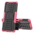 For Sony Xperia 1 III Tire Texture Shockproof TPU+PC Protective Case with Holder(Pink)