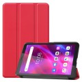 For Lenovo Tab M7 3rd Gen Custer Texture Horizontal Flip Leather Case with Three-folding Holder(Red)