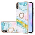 For Xiaomi Redmi 9A Electroplating Marble Pattern IMD TPU Shockproof Case with Ring Holder(Green 004