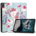 For Nokia T20 Painted Leather Tablet Case with 3-Fold Holder(Unicorn)