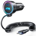 JOYROOM JR-CL07 3 in 1 55W PD USB-C / Type-C + USB Interface Car Charger with USB-C / Type-C Spring