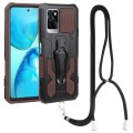 For Infinix Note 10 Pro Armor Warrior Shockproof PC + TPU Lanyard Phone Case(Brown)