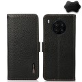 For Honor 50 Lite / Huawei nova 8i KHAZNEH Side-Magnetic Litchi Genuine Leather RFID Phone Case(Blac