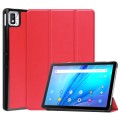 For TCL Tab 10s Three-folding Holder Custer Texture Leather Tablet Case(Red)
