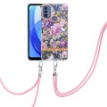 For Motorola Moto E20 / E30 / E40 Flowers Series TPU Phone Case with Lanyard(Purple Peony)