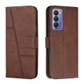 For Tecno Camon 18 / 18P Stitching Calf Texture Buckle Leather Phone Case(Brown)