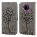 For Nokia 3.4 / 5.4 Tree & Deer Pattern Pressed Flip Leather Phone Case(Grey)