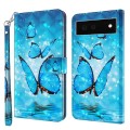For Google Pixel 6a 3D Painting Pattern TPU + PU Leather Phone Case(Three Butterflies)
