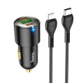 hoco NZ6 Dual Type-C / USB-C + USB PD45W 3-port Car Charger with Type-C / USB-C to 8 Pin Charging Ca