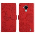 For Nokia C30 Skin Feel Butterfly Peony Embossed Leather Phone Case(Red)