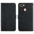 For OPPO A7 Skin Feel Butterfly Peony Embossed Leather Phone Case(Black)