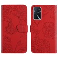 For OPPO A54 4G / A16 Skin Feel Butterfly Peony Embossed Leather Phone Case(Red)