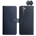 For Samsung Galaxy S22 5G Genuine Leather Fingerprint-proof Horizontal Flip Phone Case(Blue)