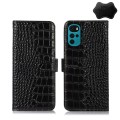 For Motorola Moto G22 Crocodile Top Layer Cowhide Leather Phone Case(Black)