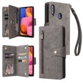 For Samsung Galaxy A20S Rivet Buckle 9 Cards Three Fold Leather Phone Case(Grey)