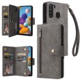 For Samsung Galaxy A21 EU Version Rivet Buckle 9 Cards Three Fold Leather Phone Case(Grey)