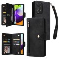 For Samsung Galaxy A52 5G Rivet Buckle 9 Cards Three Fold Leather Phone Case(Black)
