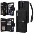 For OnePlus Nord Rivet Buckle 9 Cards Three Fold Leather Phone Case(Black)