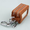9075 Universal Crocodile Texture Genuine Leather Double Zipper Car Key Case(Brown)