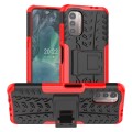 For Nokia G21 4G Tire Texture TPU + PC Phone Case with Holder(Red)