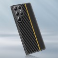 For Samsung Galaxy S22 Ultra 5G Ultra-thin Carbon Fiber Texture Splicing Phone Case(Yellow)