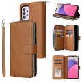 For Samsung Galaxy A33 5G 9 Card Slots Zipper Wallet Bag Leather Phone Case(Brown)