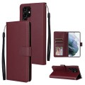 For Samsung Galaxy S22 Ultra 5G 3 Card Slots Multifunctional Leather Phone Case(Wine Red)