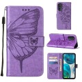 For Motorola Moto G52 Embossed Butterfly Leather Phone Case(Purple)