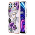 For OPPO Realme C21Y / C25Y Electroplating IMD TPU Phone Case with Ring(Purple Flower)