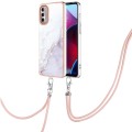 For Motorola Moto G Stylus 2022 Electroplating Marble Pattern TPU Phone Case with Lanyard(White 006)