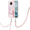 For Nokia G20 / G10 Electroplating Marble Pattern TPU Phone Case with Lanyard(Rose Gold 005)
