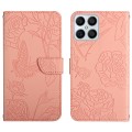 For Honor X8 Skin Feel Butterfly Peony Embossed Leather Phone Case(Pink)